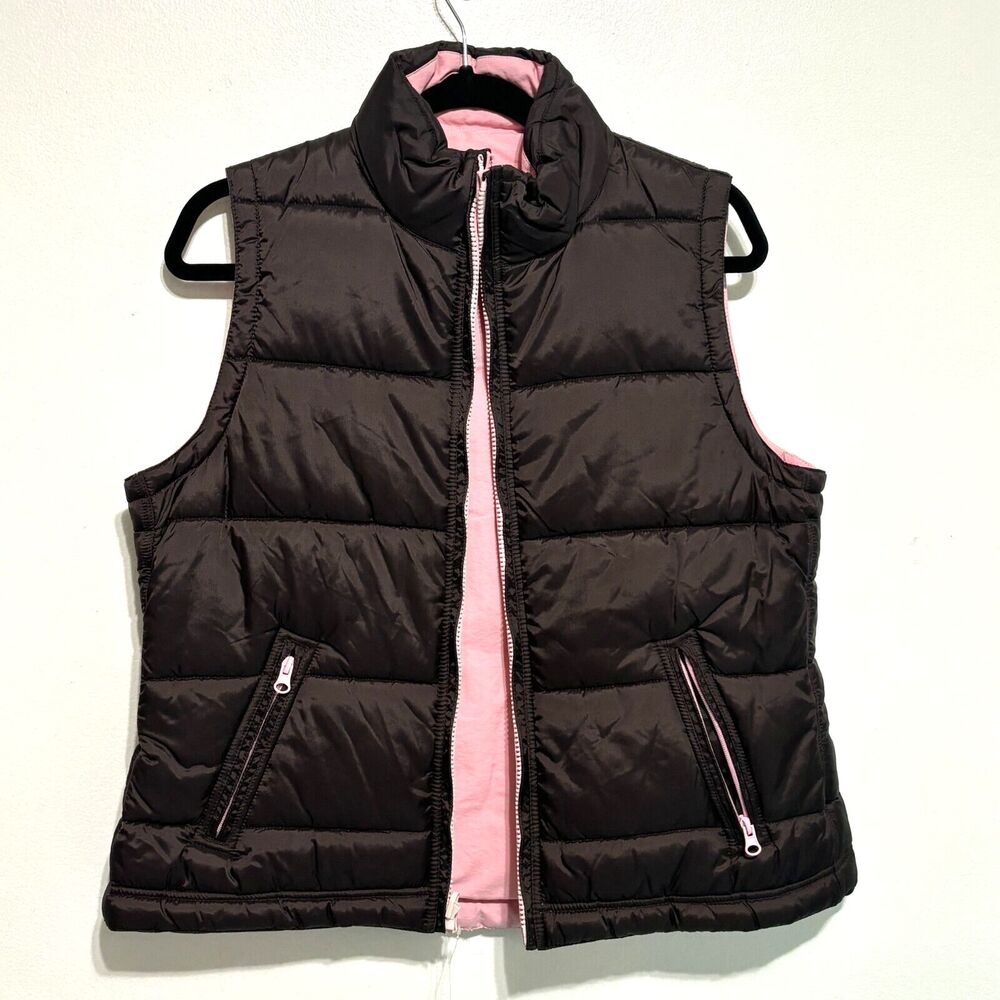 Life Style Reversible Puffer Vest Wms Sz Large Brown Pink NWOT